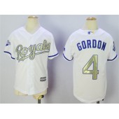 MLB Kansas City Royals 4 Alex Gordon White World Series Champions Gold Program Majestic Youth Jersey