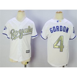 MLB Kansas City Royals 4 Alex Gordon White World Series Champions Gold Program Majestic Youth Jersey