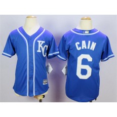 MLB Kansas City Royals 6 Lorenzo Cain Alternate Blue KC 2015 Cool Base Youth Jersey