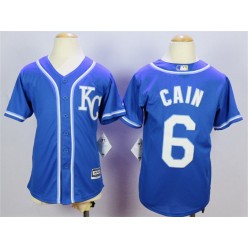 MLB Kansas City Royals 6 Lorenzo Cain Alternate Blue KC 2015 Cool Base Youth Jersey