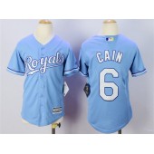 MLB Kansas City Royals 6 Lorenzo Cain Light Blue Cool Base Baseball Youth Jersey