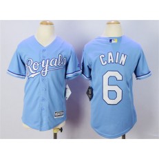 MLB Kansas City Royals 6 Lorenzo Cain Light Blue Cool Base Baseball Youth Jersey
