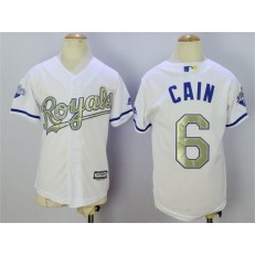 MLB Kansas City Royals 6 Lorenzo Cain White World Series Champions Gold Program Majestic Youth Jersey