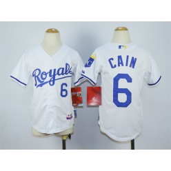 MLB Kansas City Royals 6 Lorenzo Cain White Youth Jersey