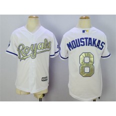 MLB Kansas City Royals 8 Mike Moustakas White World Series Champions Gold Program Majestic Youth Jersey
