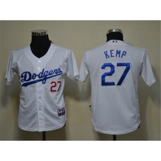 MLB Los Angeles Dodgers 27 Matt Kemp White Cool Base Youth Jersey
