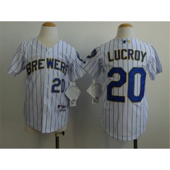 MLB Milwaukee Brewers 20 Jonathan Lucroy White Pinstripe Youth Jersey