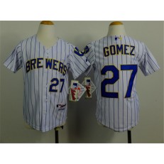 MLB Milwaukee Brewers 27 Carlos Gomez White Pinstripe Youth Jersey