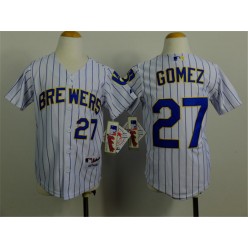 MLB Milwaukee Brewers 27 Carlos Gomez White Pinstripe Youth Jersey