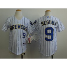 MLB Milwaukee Brewers 9 Jean Segura White Pinstripe Youth Jersey