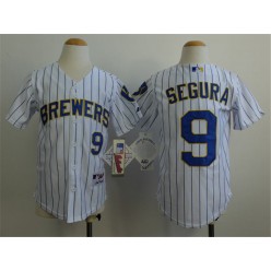 MLB Milwaukee Brewers 9 Jean Segura White Pinstripe Youth Jersey