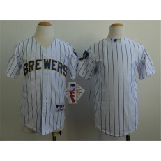 MLB Milwaukee Brewers Blank White Pinstripe Youth Jersey