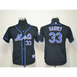 MLB New York Mets 33 Matt Harvey Black Cool Base Youth Jersey
