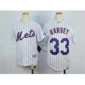 MLB New York Mets 33 Matt Harvey Home White Pinstripe 2015 Cool Base Youth Jersey