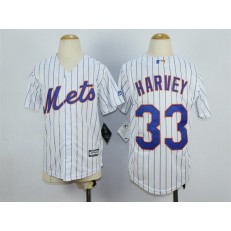 MLB New York Mets 33 Matt Harvey Home White Pinstripe 2015 Cool Base Youth Jersey