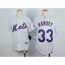 MLB New York Mets 33 Matt Harvey Home White Pinstripe 2015 Cool Base Youth Jersey