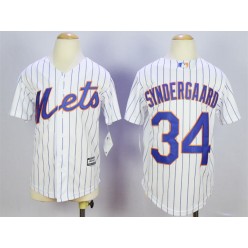 MLB New York Mets 34 Noah Syndergaard Home White Pinstripe 2015 Cool Base Youth Jersey