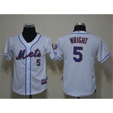 MLB New York Mets 5 David Wright White Youth Jersey