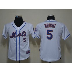 MLB New York Mets 5 David Wright White Youth Jersey