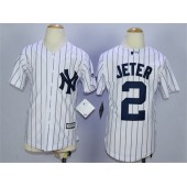 MLB New York Yankees 2 Derek Jeter 2015 White With Navy Pinstripe Youth Jersey