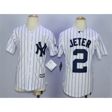 MLB New York Yankees 2 Derek Jeter 2015 White With Navy Pinstripe Youth Jersey