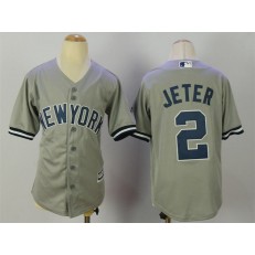 MLB New York Yankees 2 Derek Jeter Grey Cool Base Stitched Youth Jersey