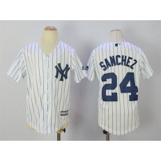 MLB New York Yankees 24 Gary Sanchez 2015 White With Navy Pinstripe Youth Jersey