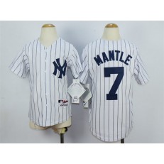 MLB New York Yankees 7 Mickey Mantle Name White Youth Jersey