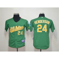 MLB Oakland Athletics 24 Rickey Henderson Green Cool Base Youth Jersey