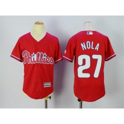 MLB Philadelphia Phillies 27 Aaron Nola Red Stitched Majestic Cool Base Youth Jersey