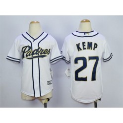 MLB San Diego Padres 27 Matt Kemp White Home Cool Base Youth Jersey