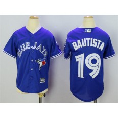 MLB Toronto Blue Jays 19 Jose Bautista Blue 40th Anniversary Patch Stitched Majestic Cool Base Youth Jersey