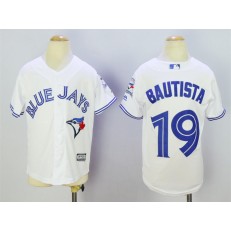 MLB Toronto Blue Jays 19 Jose Bautista White 40th Anniversary Patch Stitched Majestic Cool Base Youth Jersey