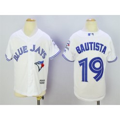 MLB Toronto Blue Jays 19 Jose Bautista White 40th Anniversary Patch Stitched Majestic Cool Base Youth Jersey