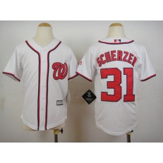 MLB Washington Nationals 31 Max Scherzer Home White 2015 Cool Base Youth Jersey