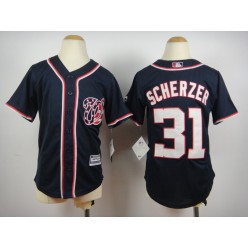 MLB Washington Nationals 31 Max Scherzer Navy Blue 2015 Cool Base Youth Jersey