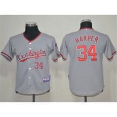MLB Washington Nationals 34 Bryce Harper Gray Youth Jersey