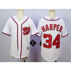 MLB Washington Nationals 34 Bryce Harper Home White 2015 Cool Base Youth Jersey