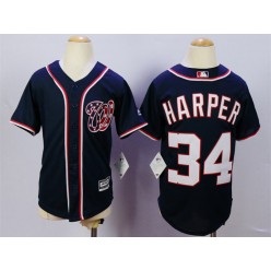 MLB Washington Nationals 34 Bryce Harper Navy Blue 2015 Cool Base Youth Jersey