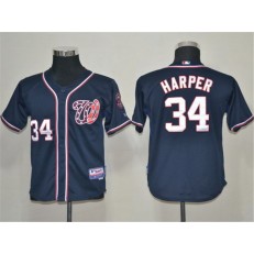 MLB Washington Nationals 34 Bryce Harper Navy Blue Youth Jersey