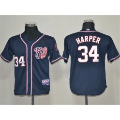 MLB Washington Nationals 34 Bryce Harper Navy Blue Youth Jersey
