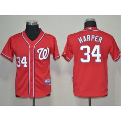 MLB Washington Nationals 34 Bryce Harper Red Youth Jersey