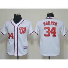 MLB Washington Nationals 34 Bryce Harper White Youth Jersey