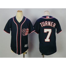 MLB Washington Nationals 7 Trea Turner Navy Blue 2015 Cool Base Youth Jersey
