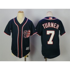 MLB Washington Nationals 7 Trea Turner Navy Blue 2015 Cool Base Youth Jersey