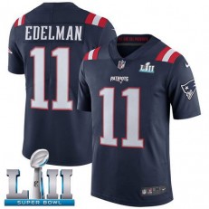 Men's Nike New England Patriots Super Bowl LII 11 Julian Edelman Navy Blue Rush NFL Jersey
