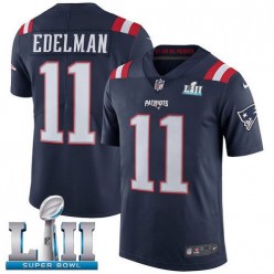 Men's Nike New England Patriots Super Bowl LII 11 Julian Edelman Navy Blue Rush NFL Jersey