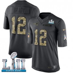 Men's Nike New England Patriots Super Bowl LII 12 Tom Brady Black Salute to Service NFL Jersey