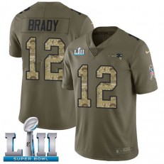 Men's Nike New England Patriots Super Bowl LII 12 Tom Brady Green Salute to Service NFL Jersey