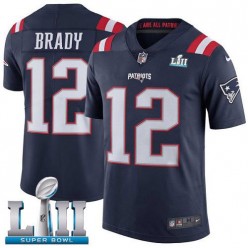 Men's Nike New England Patriots Super Bowl LII 12 Tom Brady Navy Blue Rush NFL Jersey